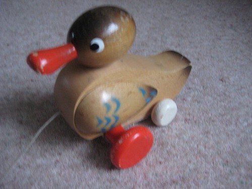 Vintage wooden pull along duck - pull,